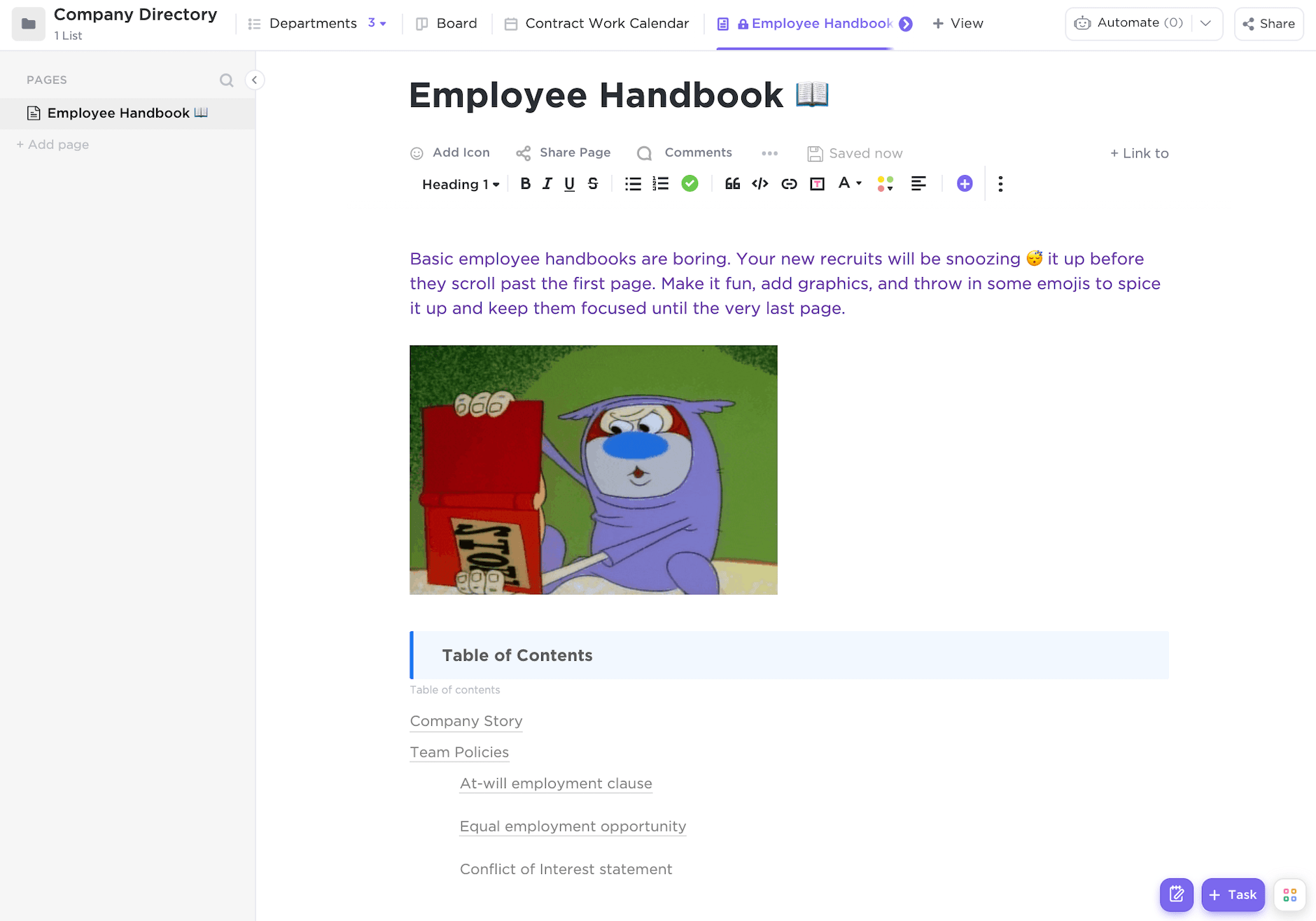 ClickUp Employee Handbook Template  