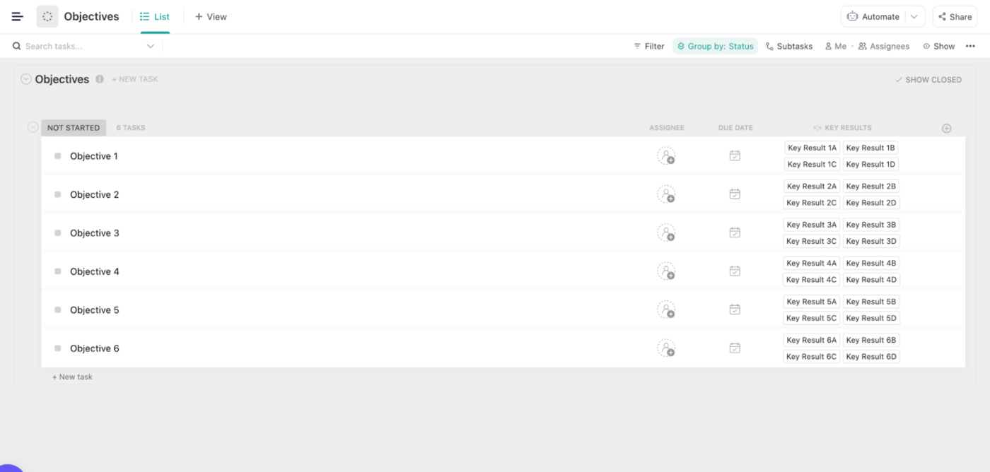 Spekit’s OKR Tracking Template in ClickUp via Spekit