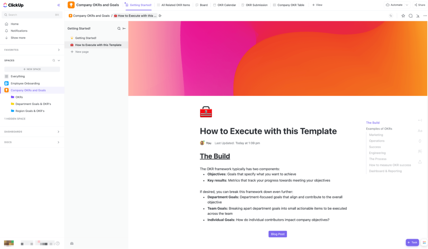 ClickUp’s Company OKR and Goals Template