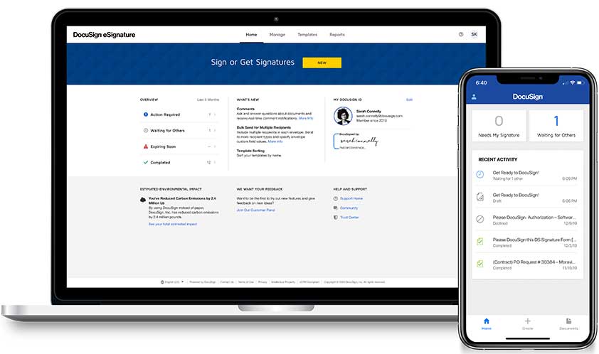 DocuSign's desktop and mobile views