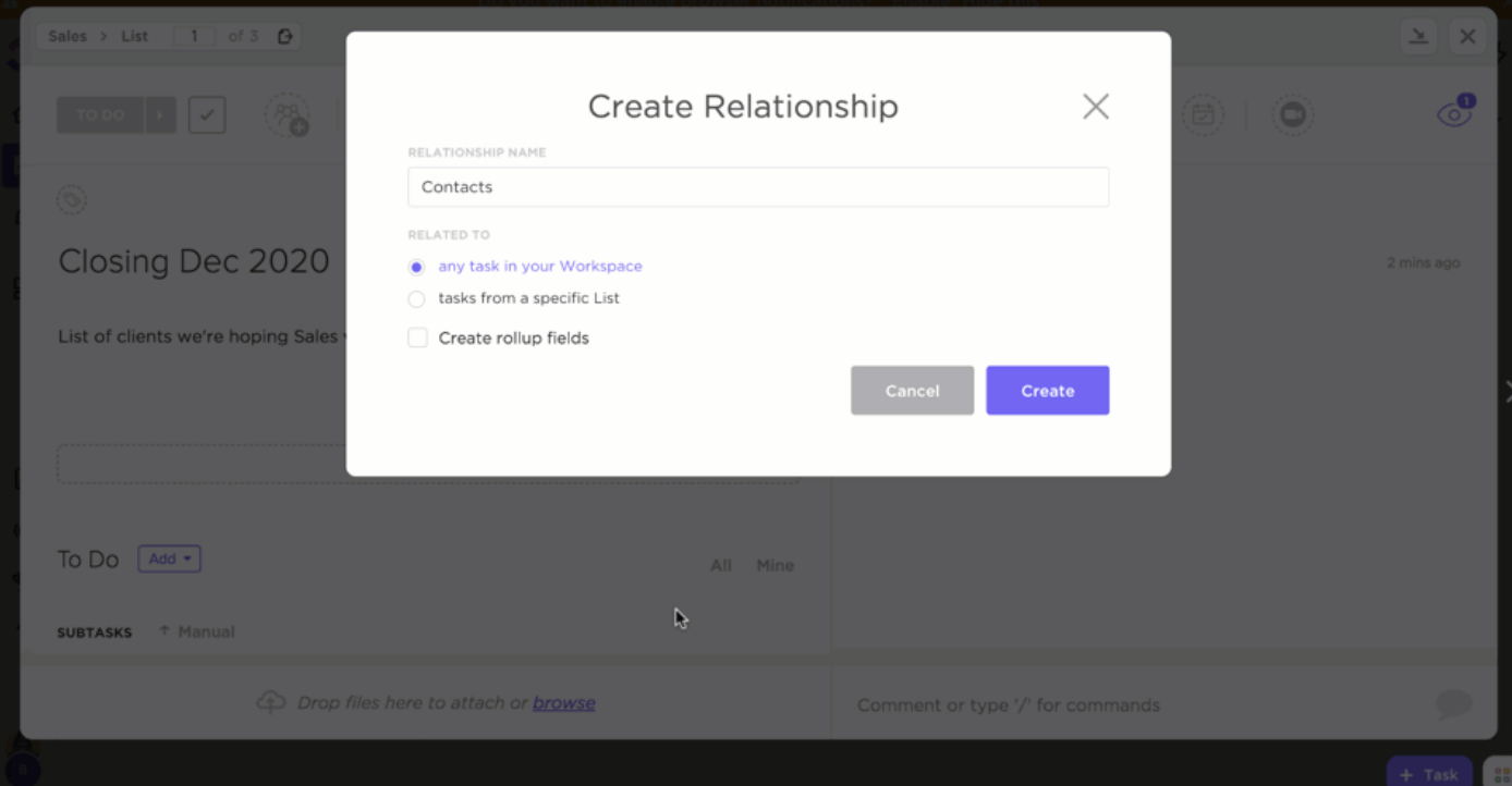 ClickUp Relationship Feature