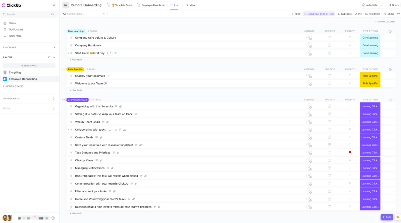 ClickUp’s Remote Employee Onboarding Template