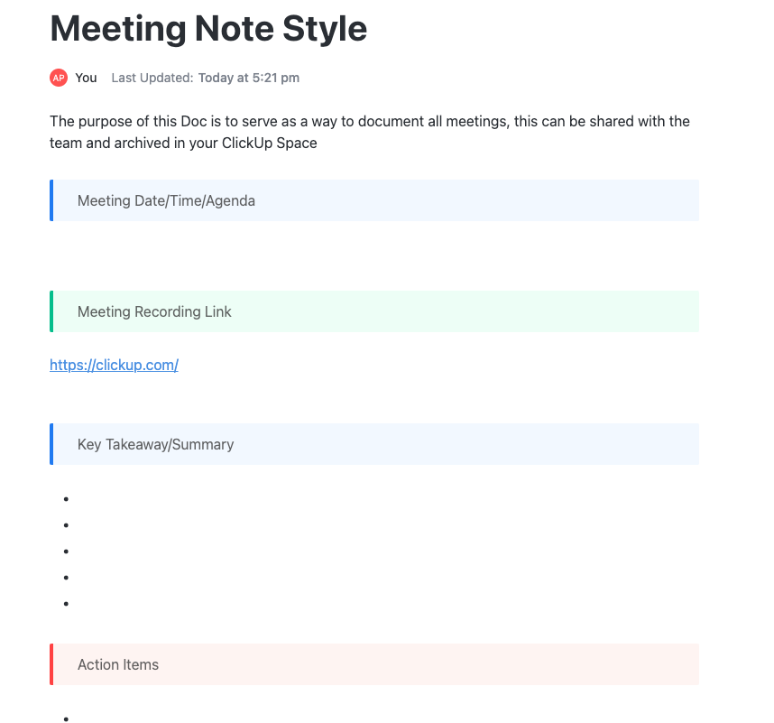 Meeting notes template ClickUp