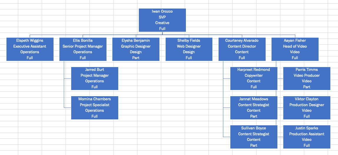 create an org chart in excel to resemble a family tree or pyramid structure