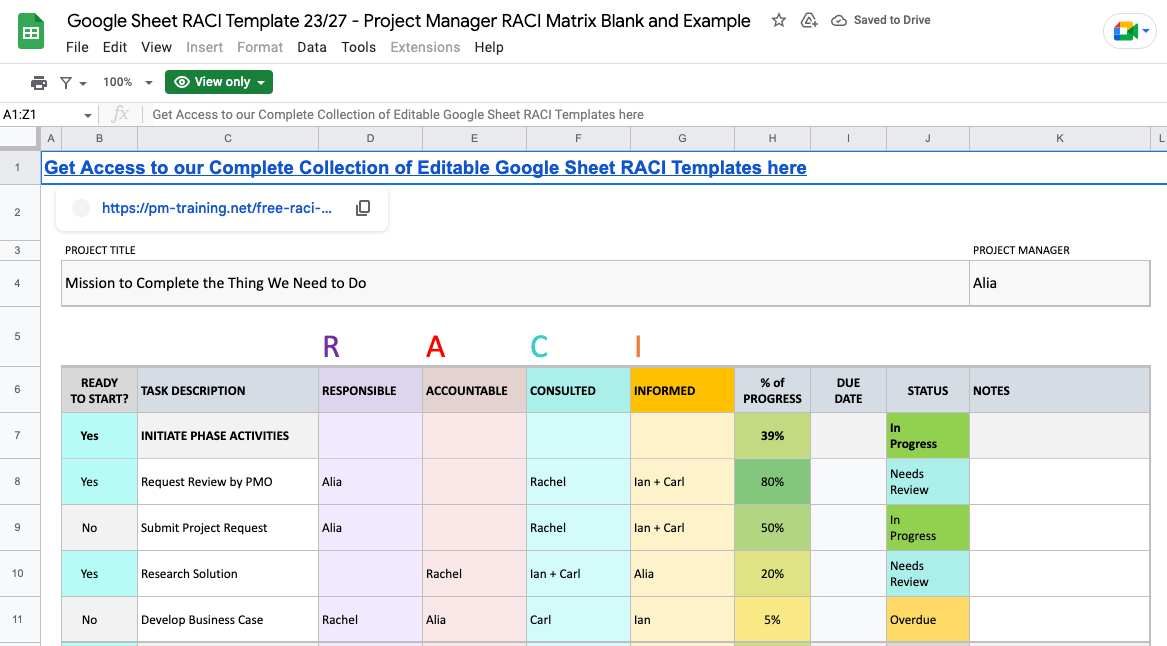 project manager raci model template to help assign team members 