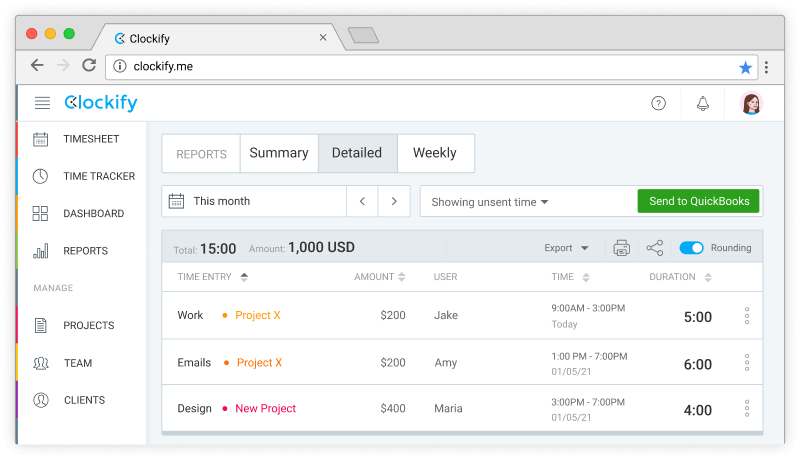 integración de quickbooks para Clockify para el control de tiempo