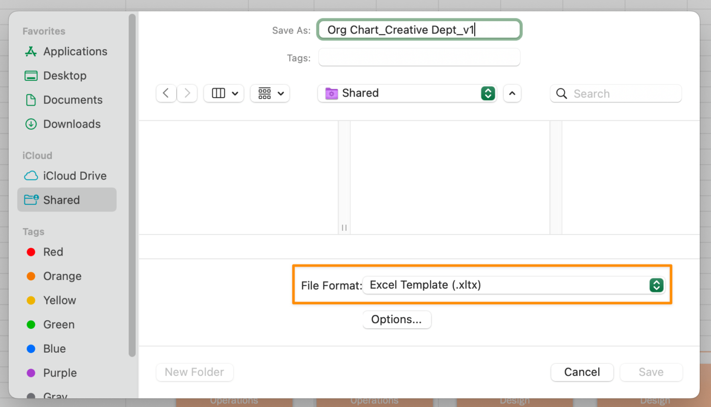 save an org chart template in excel with employee data
