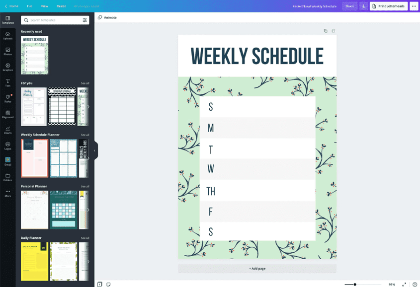 Canva Voorbeelden voor weekschema's