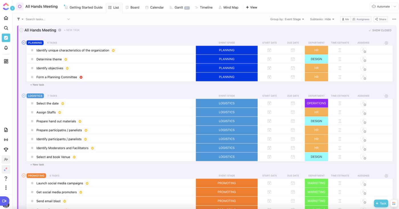 Templat Rapat Semua Tangan oleh Templat ClickUp untuk SDM