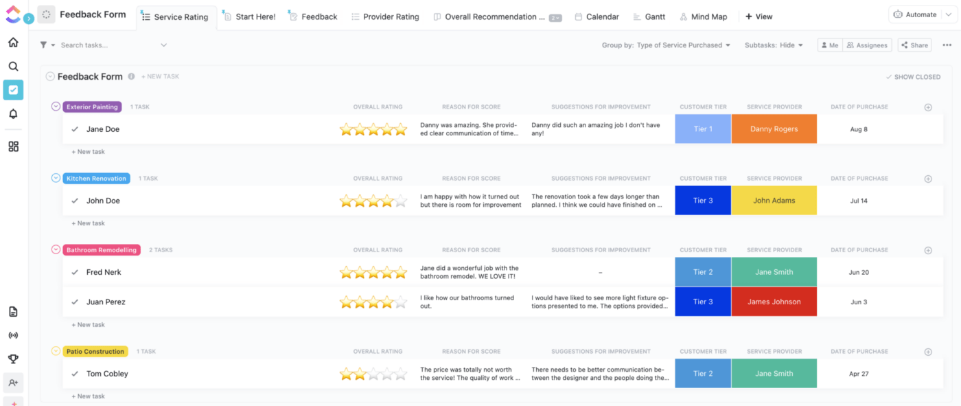 Feedback-Formular-Vorlage in ClickUp