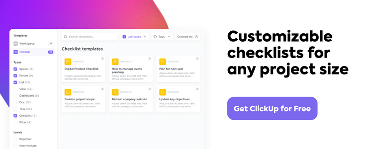 ClickUp Customizable Checklists CTA