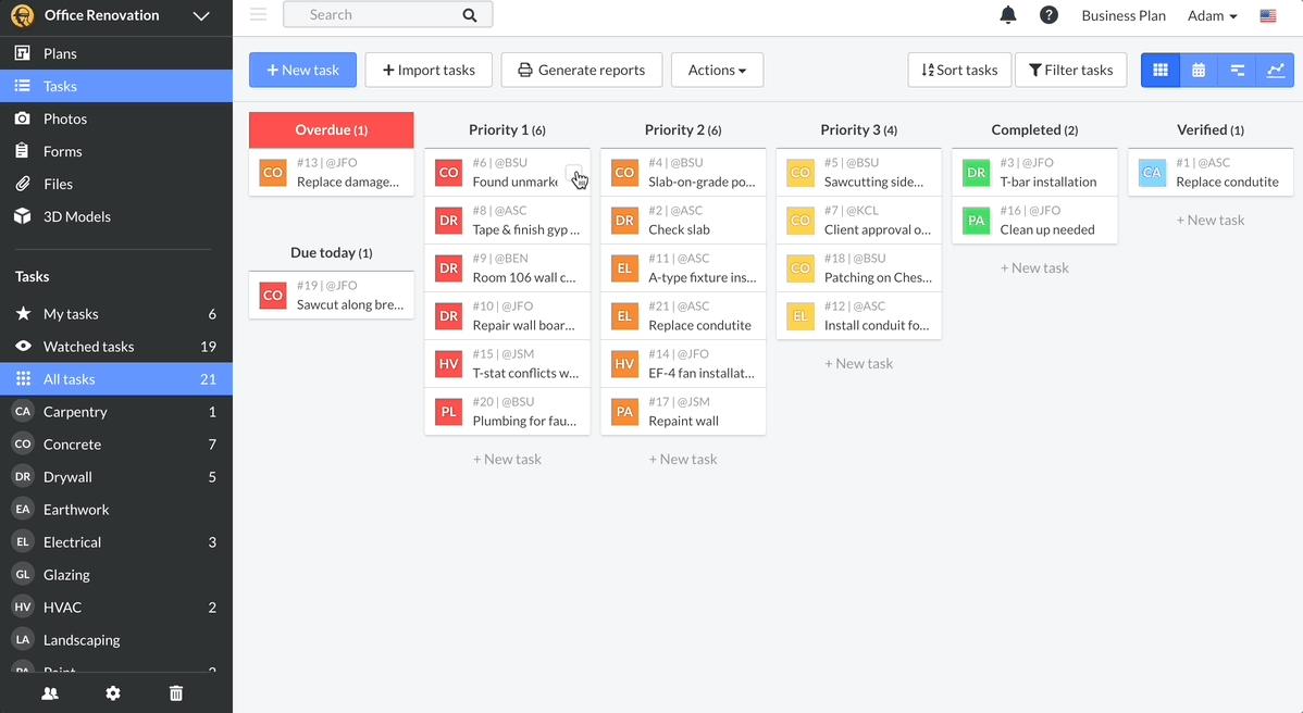 AI construction software: Fieldwire batch edit watchers update example