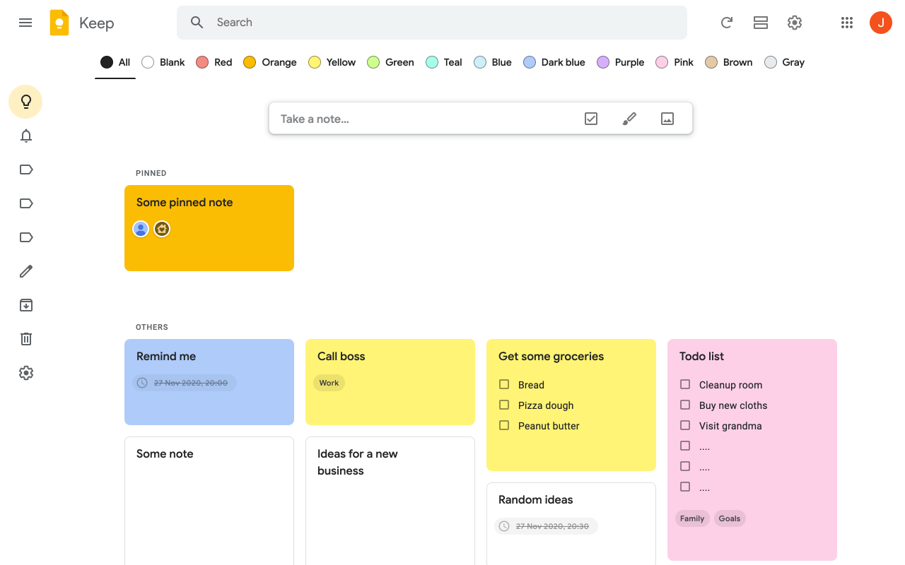 Google Keep personal note taking Example