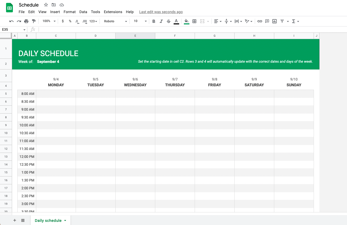 Google Sheets Schedule Maker Example