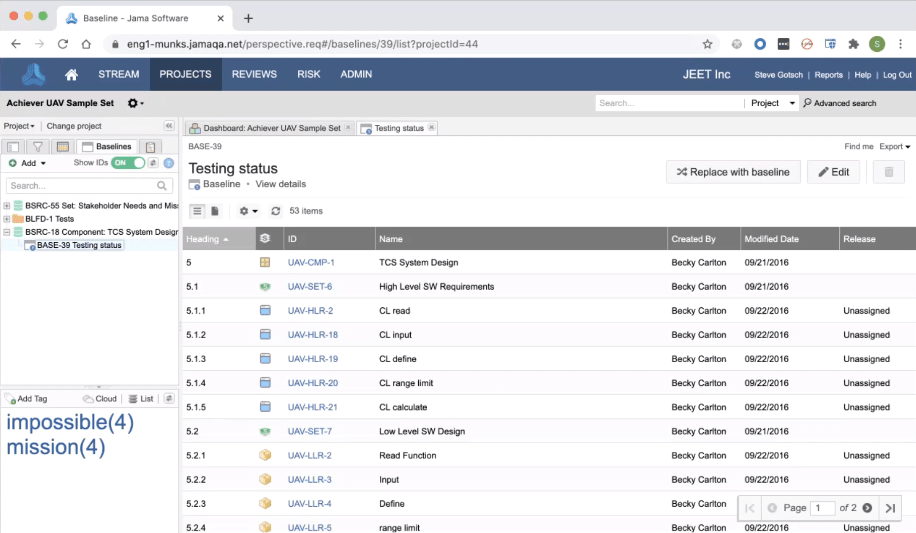 Gerenciamento de linha de base do software Jama