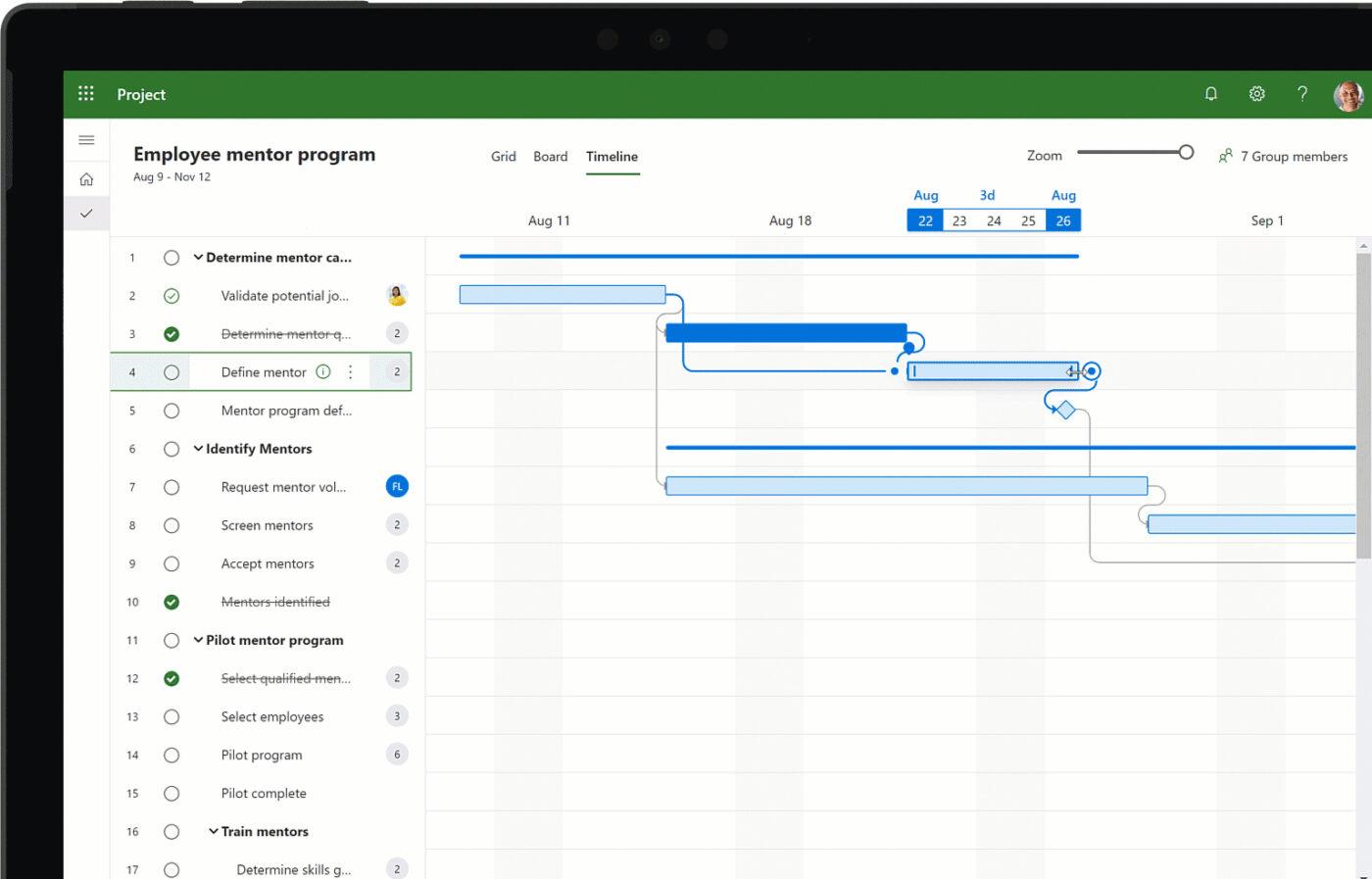 Microsoft Project ガントチャート例