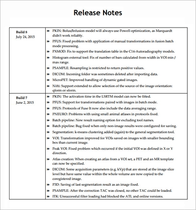 Microsoft word release notes template example