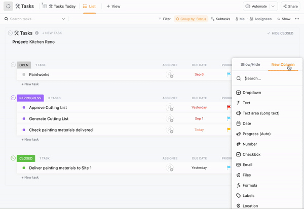 Day in the life of a CEO: updating the cost spent for a task in ClickUp's List view