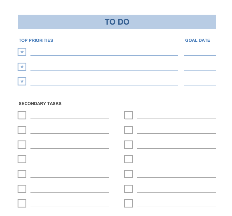 Excel prioritized to do list template 