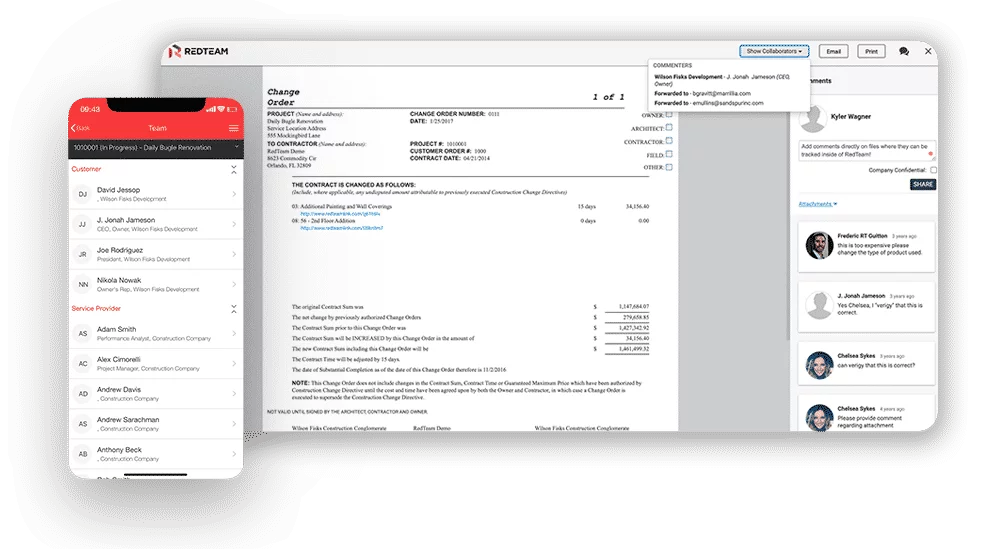 Esempio di software di project management per l'edilizia RedTeam