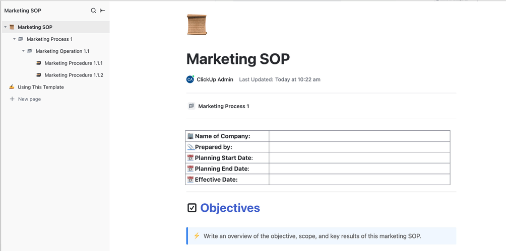 Marketing SOP Template by ClickUp