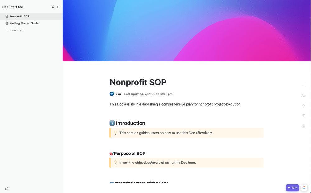 Non-Profit-SOP-Vorlage von ClickUp