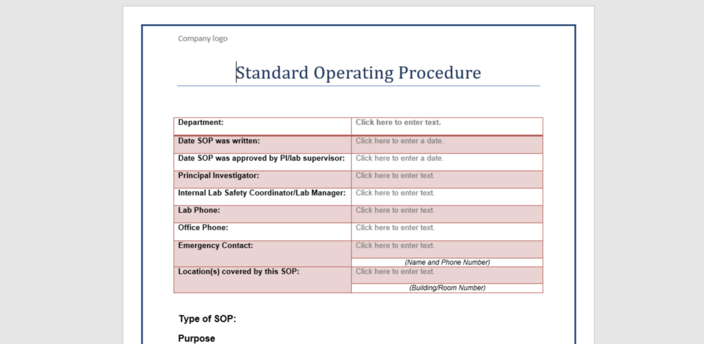 Medizinische SOP-Vorlage in MS Word von Process St.