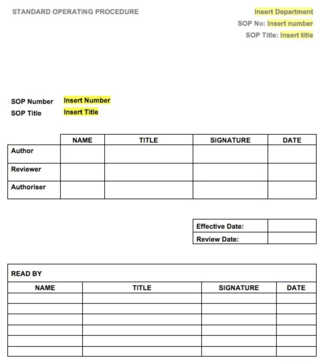 Modello di SOP standard di Google Docs