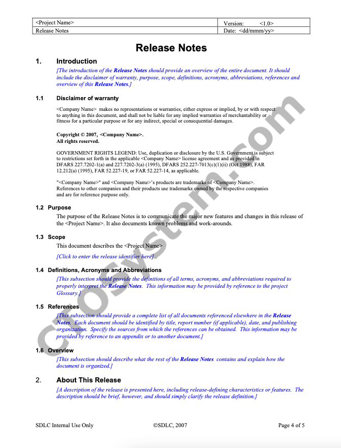 ejemplo de plantilla de notas de publicación sprint