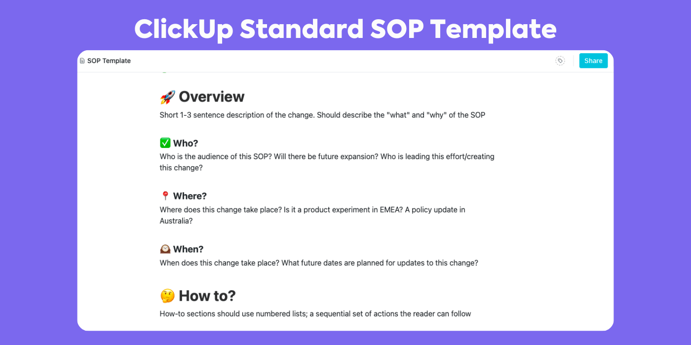 Easily create and implement new standard operating procedures across your company with this SOP template