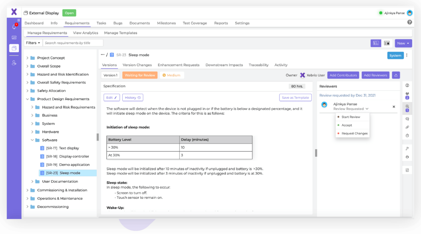 Xebrio requirements and traceability feature