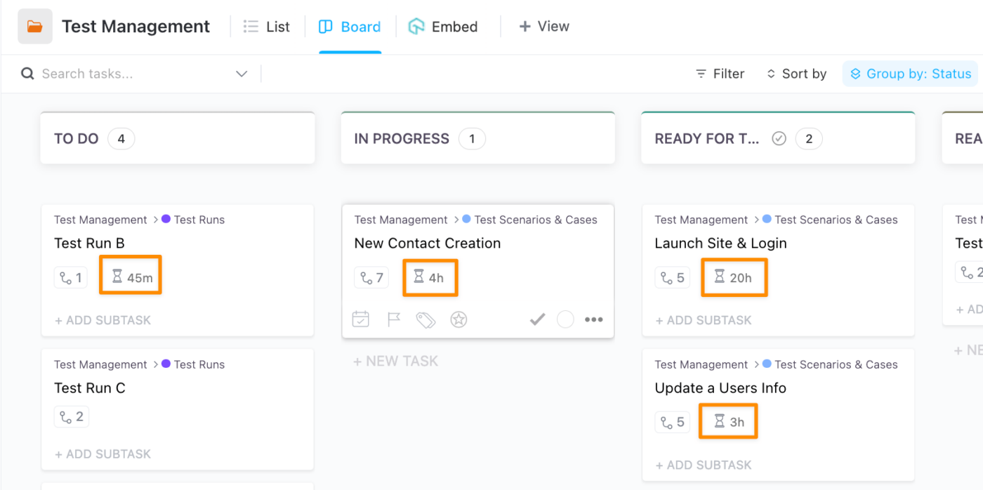 time tracking and time estimates in clickup