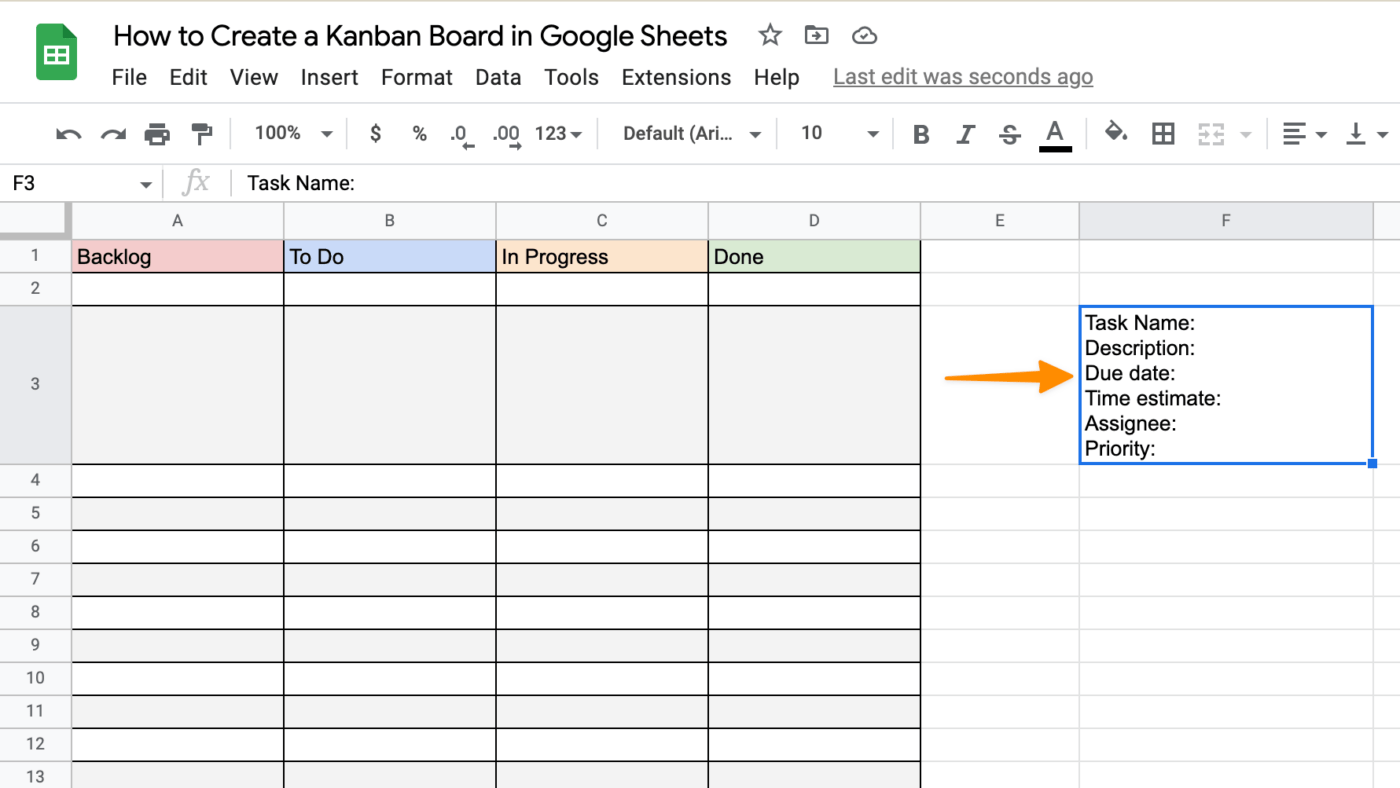 een sjabloon maken voor toegang tot google-taken in een kanban-bord