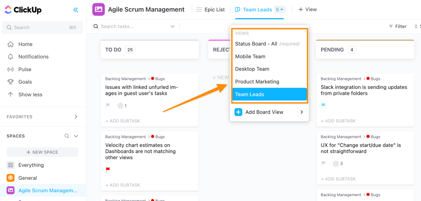 organizzare le schede in clickup per mostrare un flusso di lavoro o un progetto specifico