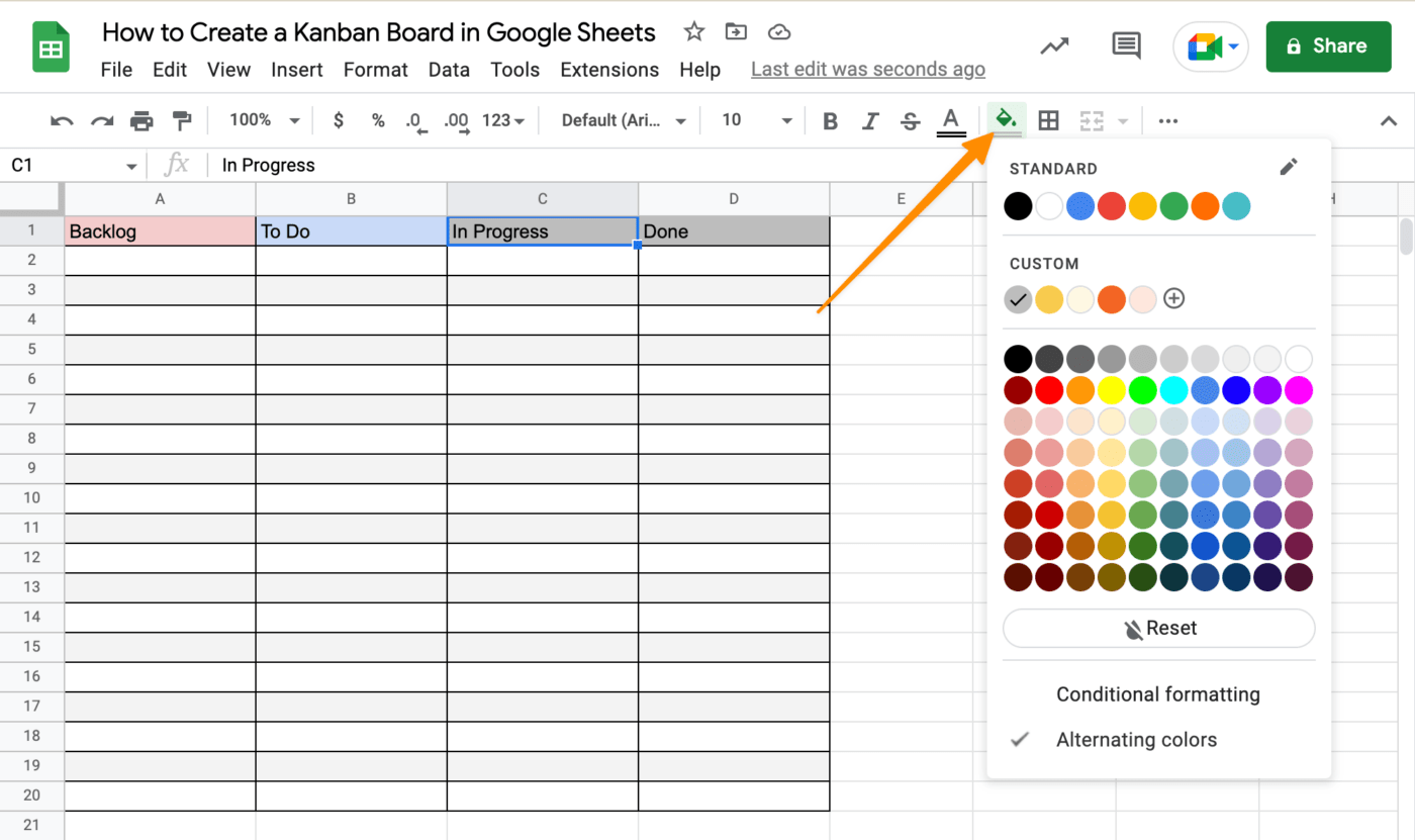 changer l'arrière-plan des cellules d'en-tête du tableau Kanban pour une meilleure visibilité