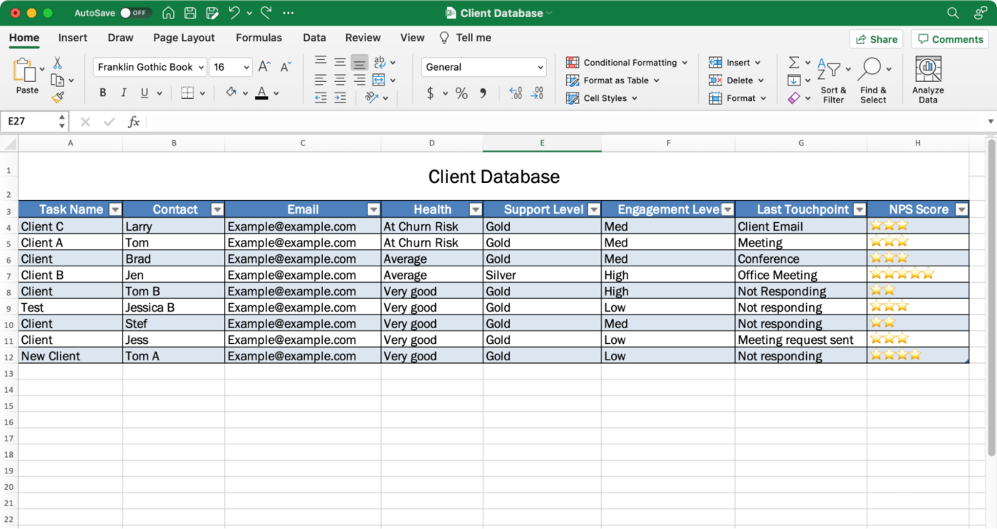 Format the data type in the excel database to create a drop down menu 