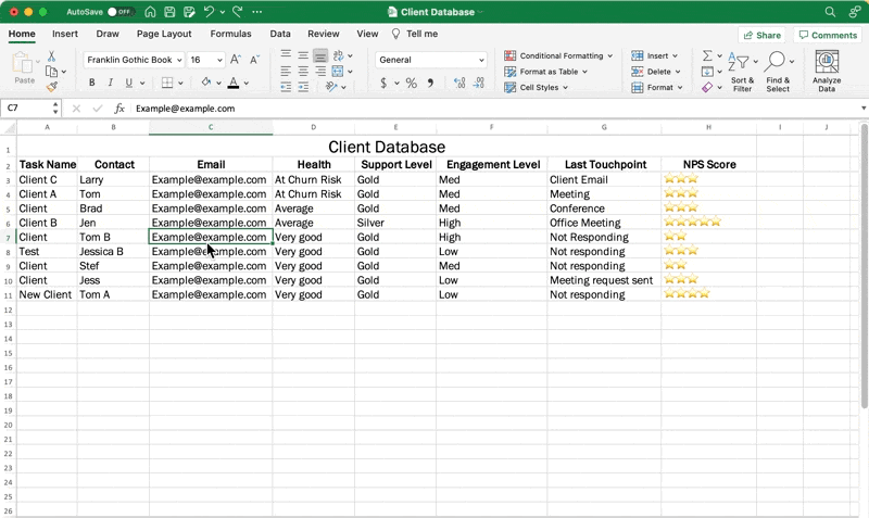 Use excel functions like the table dialog box to create database fields