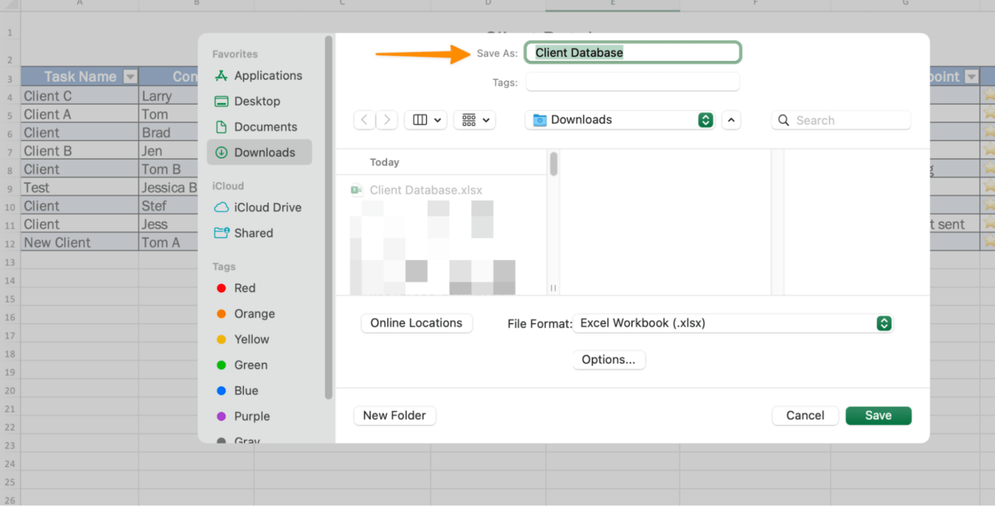 データベースのExcelテンプレートまたはワークブックを作成する