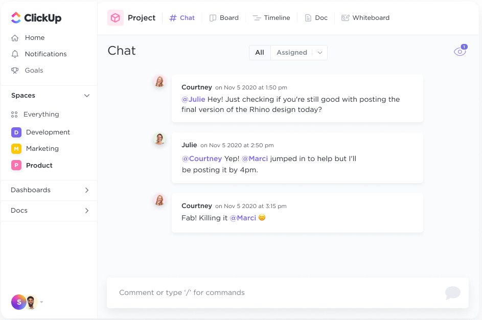 Chat in ClickUp streamlines communication