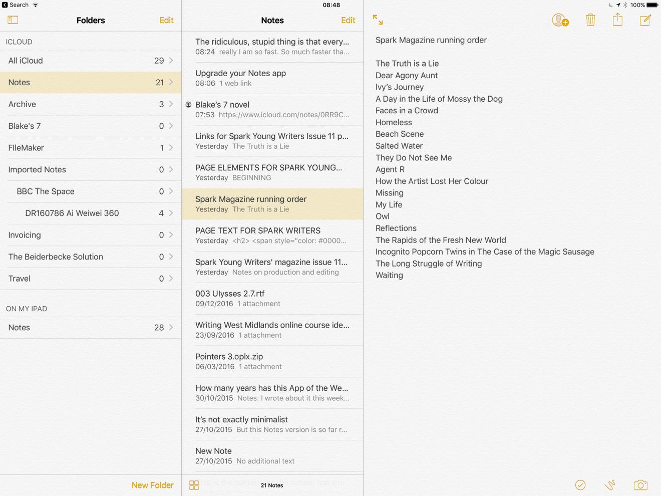 Exemple d'interface Apple Notes