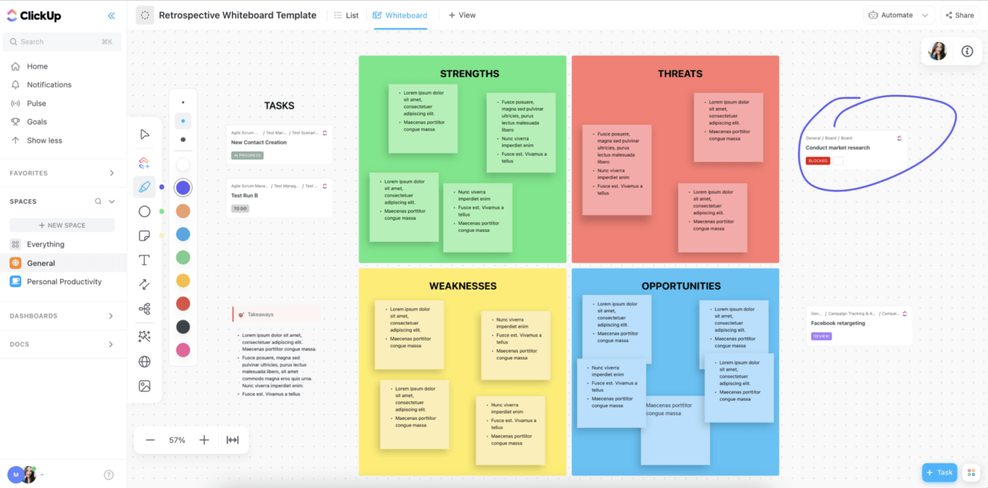 ClickUp Retrospective Whiteboard Template