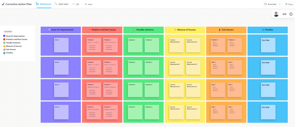 Use the ClickUp Corrective Action Plan template to resolve conflicts across various teams