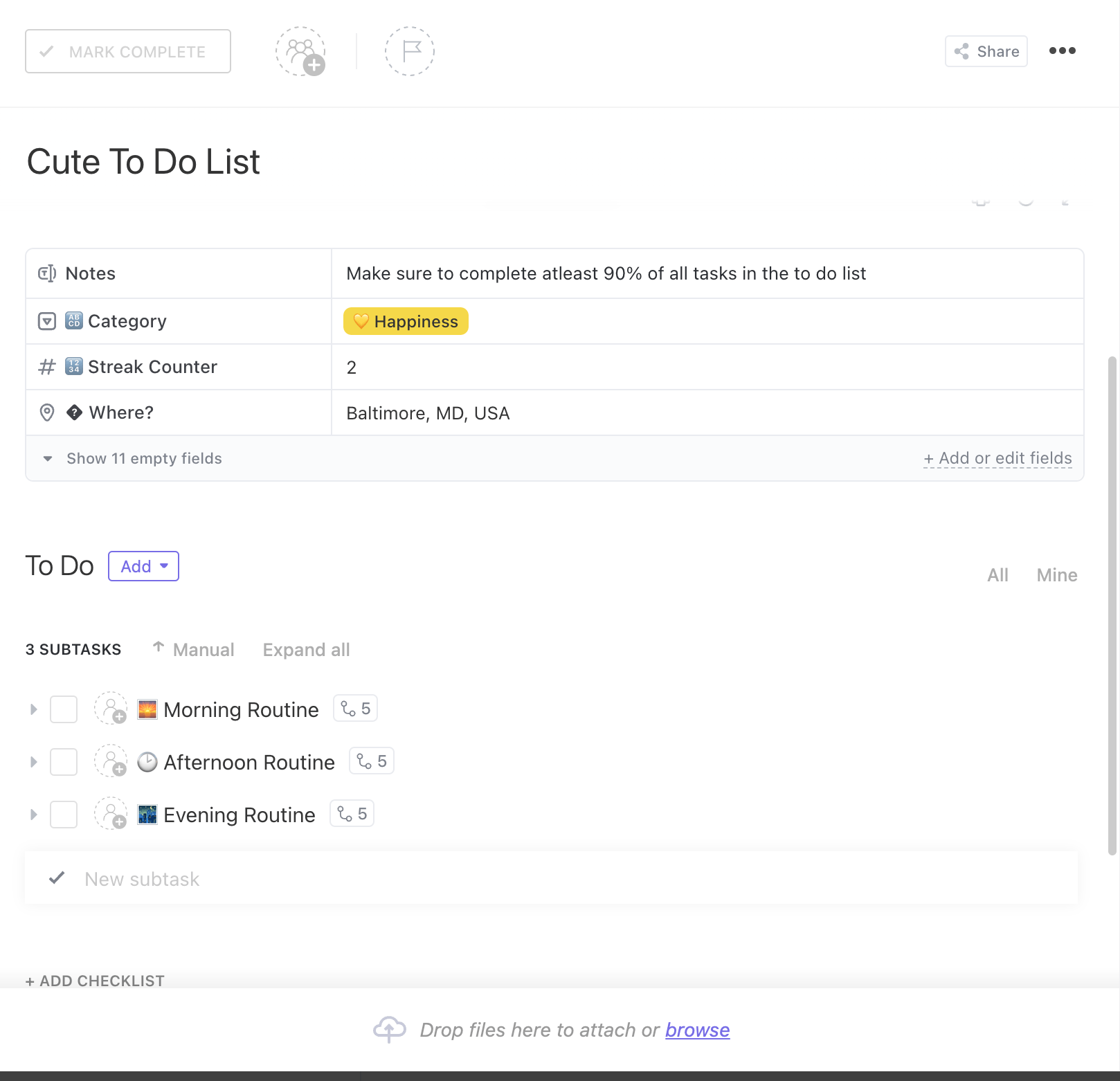 Plantilla de lista de tareas diarias de ClickUp