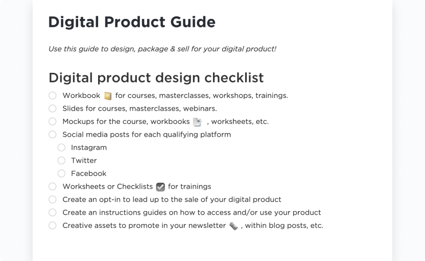 ClickUp Digital Product Checklist Template