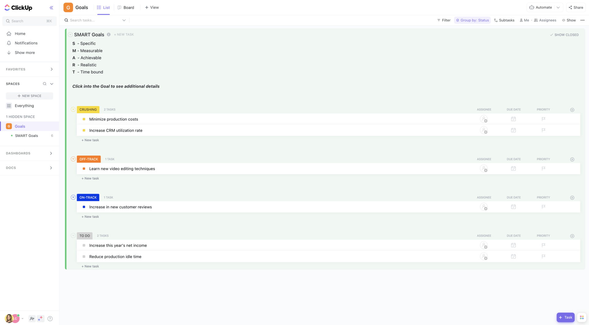 Modèle de journal d'exercices ClickUp