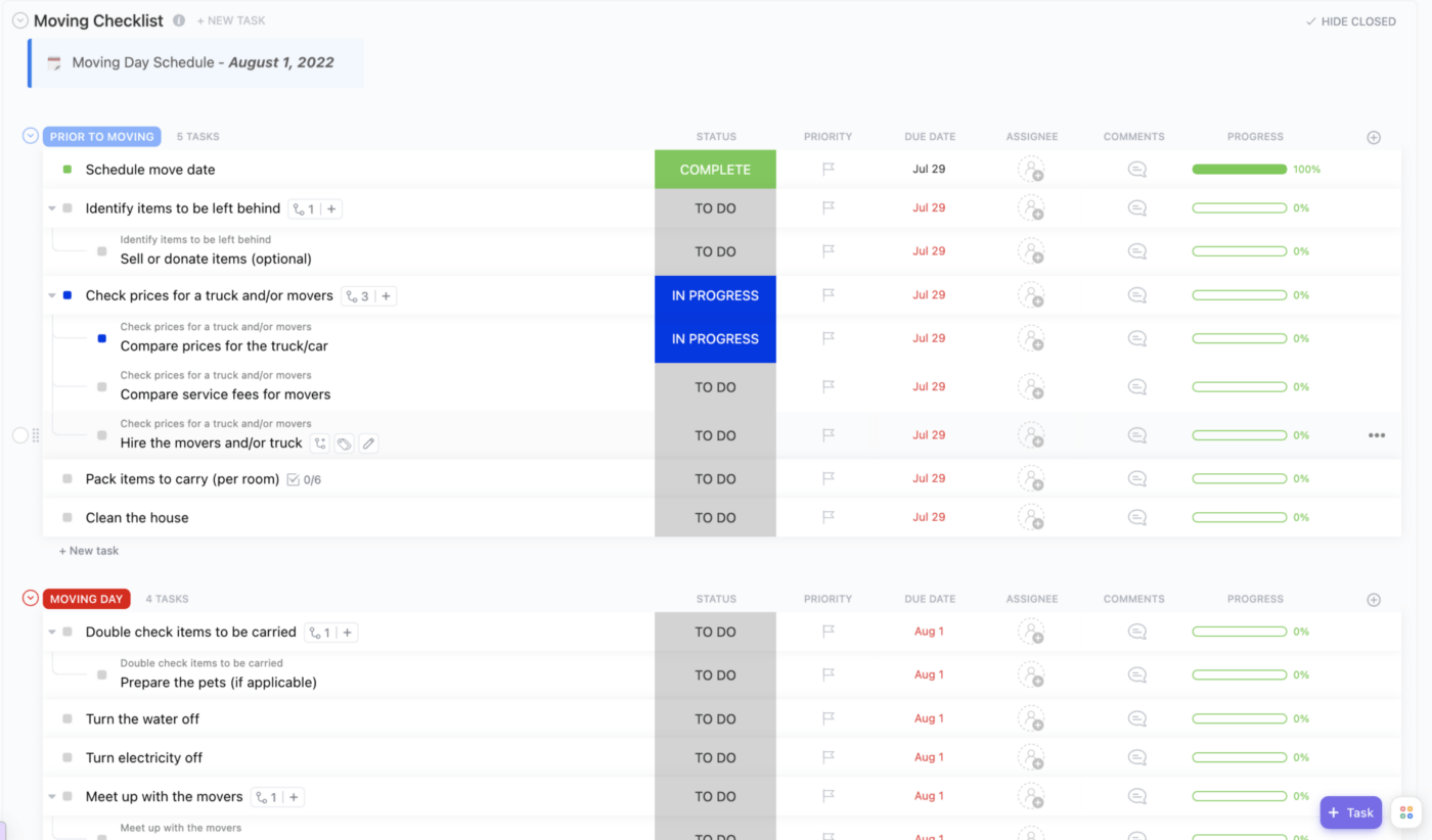 ClickUp Moving To-Do List Template