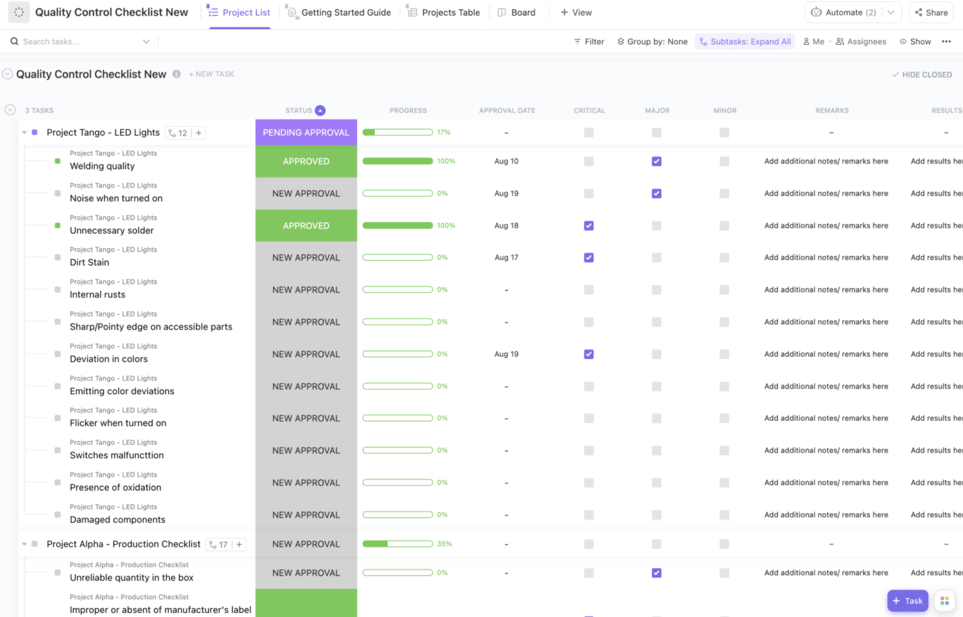 ClickUp Quality Control Checklist Template