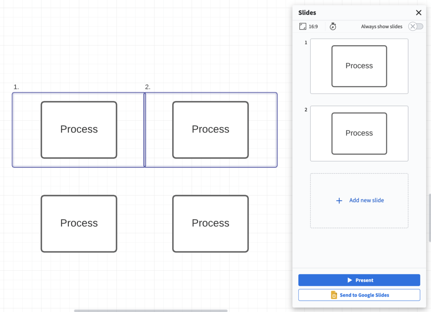 Exemple de mode de présentation de Lucidchart