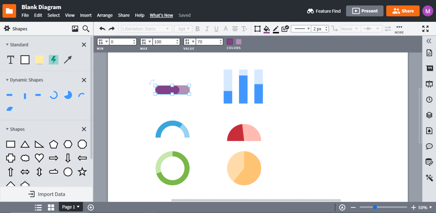 Esempio di Lucidchart di dati dinamici sulle forme