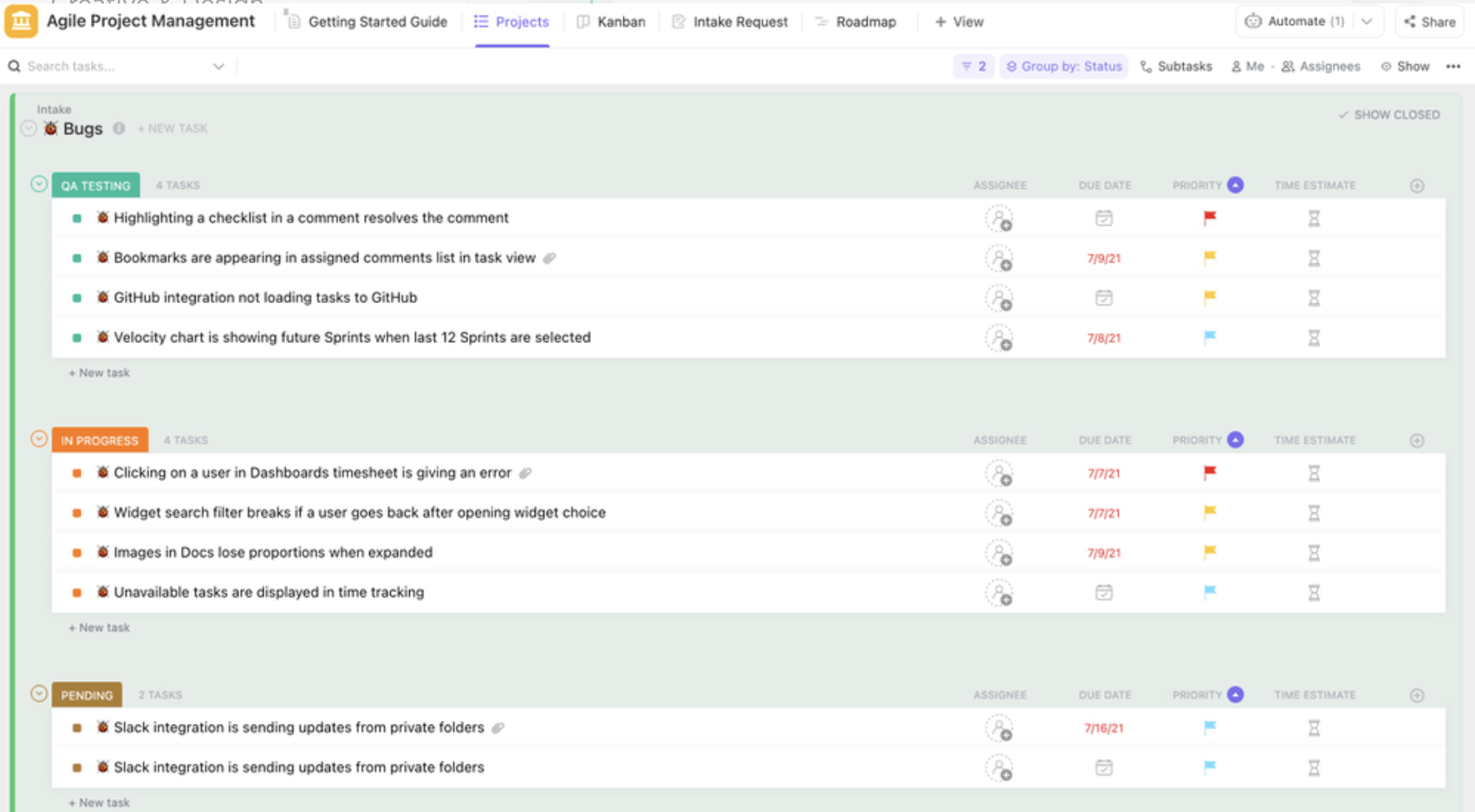 ClickUp Vorlage für agiles Projektmanagement